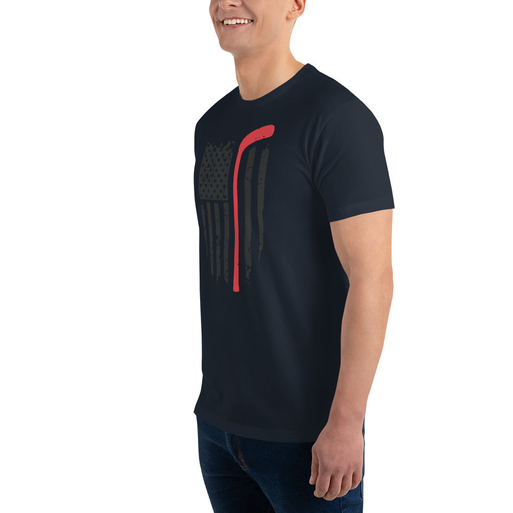 American Flag Hockey Stick Short Sleeve T-shirt