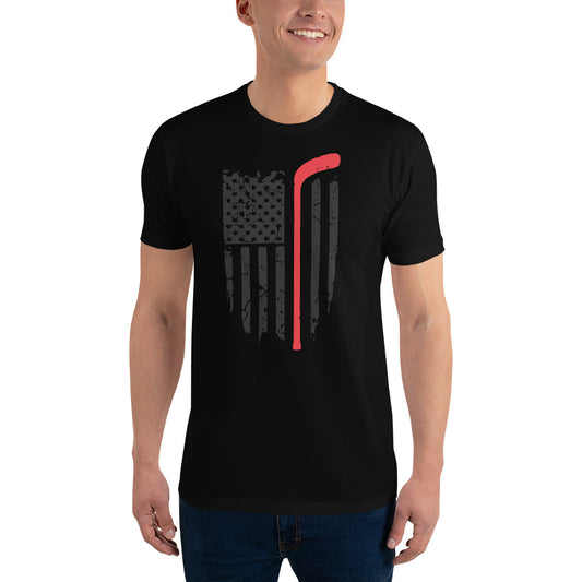 American Flag Hockey Stick Short Sleeve T-shirt
