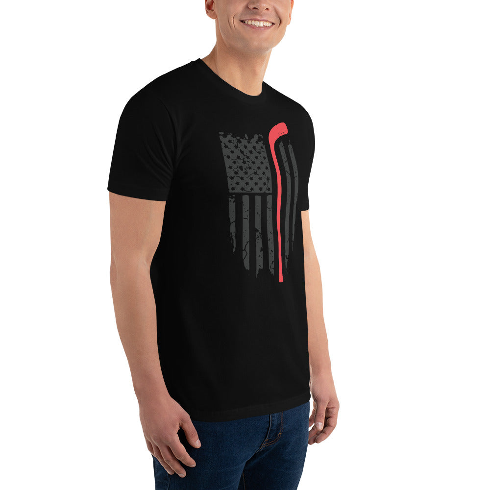 American Flag Hockey Stick Short Sleeve T-shirt