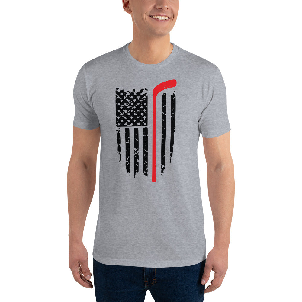 American Flag Hockey Stick Short Sleeve T-shirt