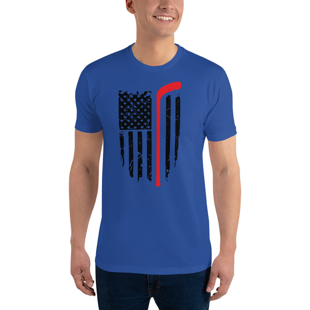 American Flag Hockey Stick Short Sleeve T-shirt