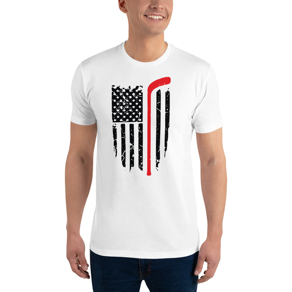 American Flag Hockey Stick Short Sleeve T-shirt