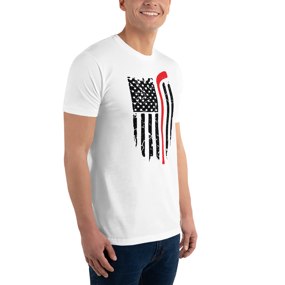 American Flag Hockey Stick Short Sleeve T-shirt